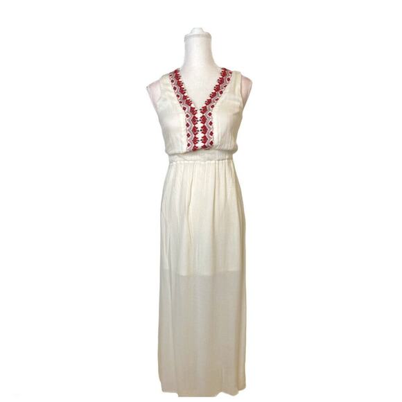 Alya Embroidered Maxi boho Dress v neck Sleeveless ivory Sz Small - Picture 3 of 16
